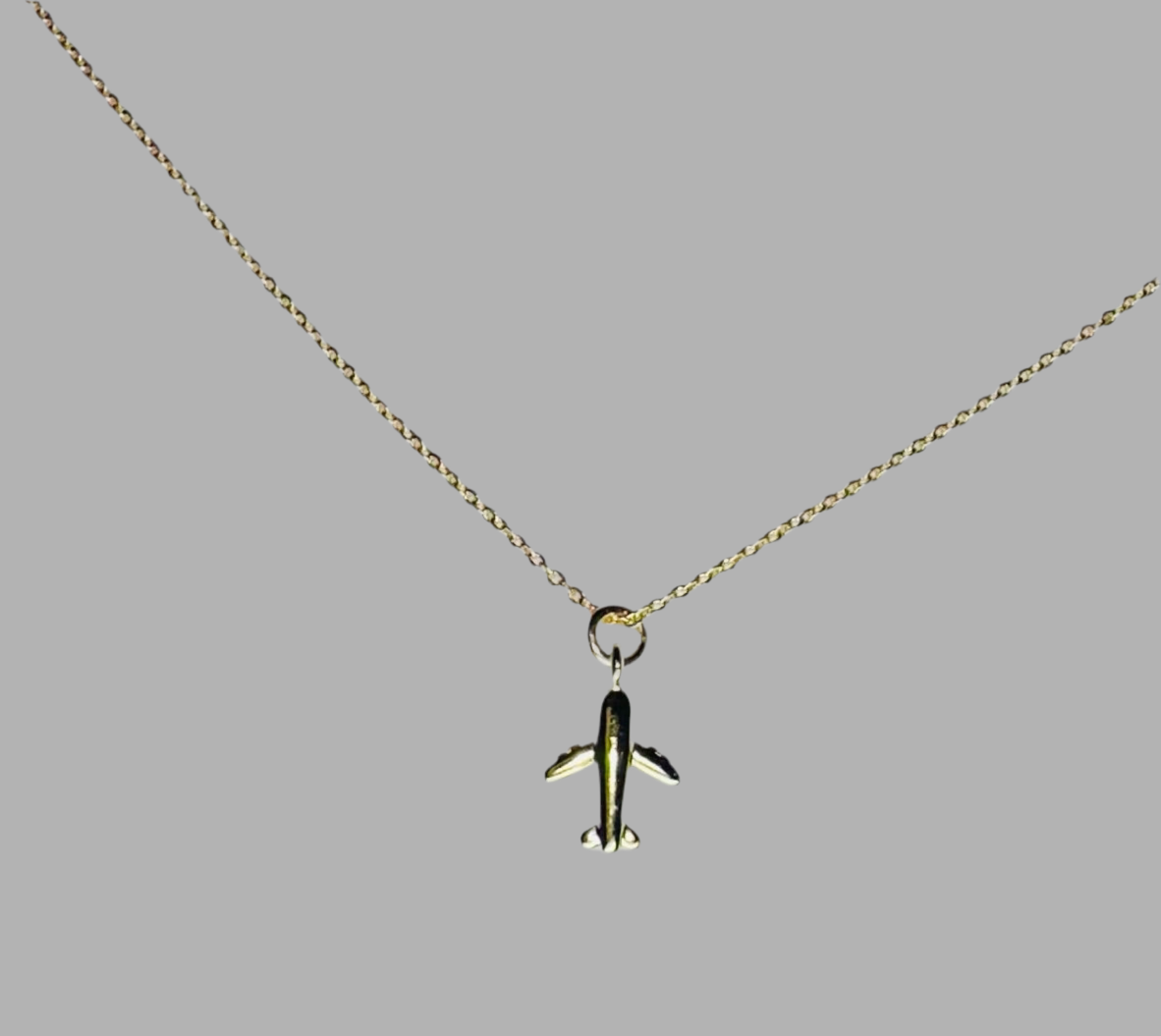 Gold Airplane Charm with 20" Gold Chain