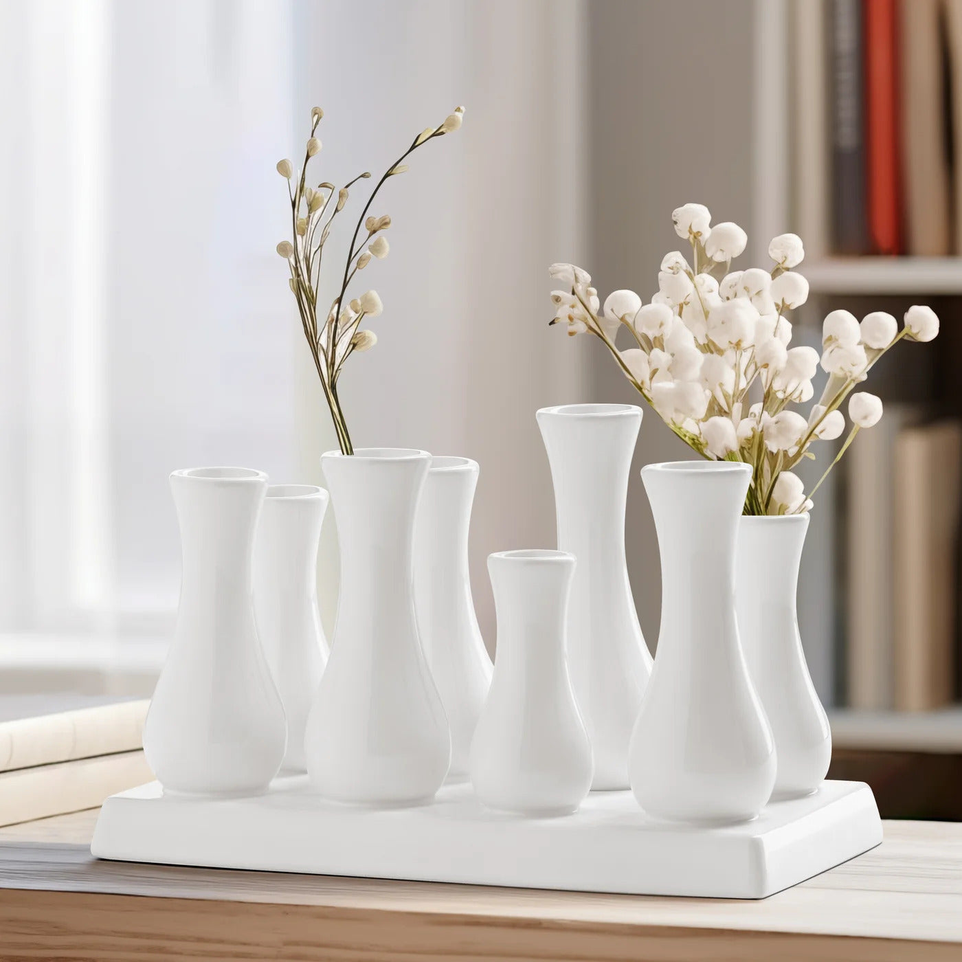 Multi Tube Rectangle White Ceramic Vase